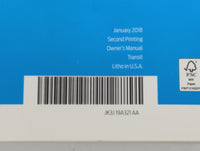 2018 Ford Transit Owners Manual Book Guide P/N:JK3J 19A321 AA OEM Used Auto Parts - Oemusedautoparts1.com