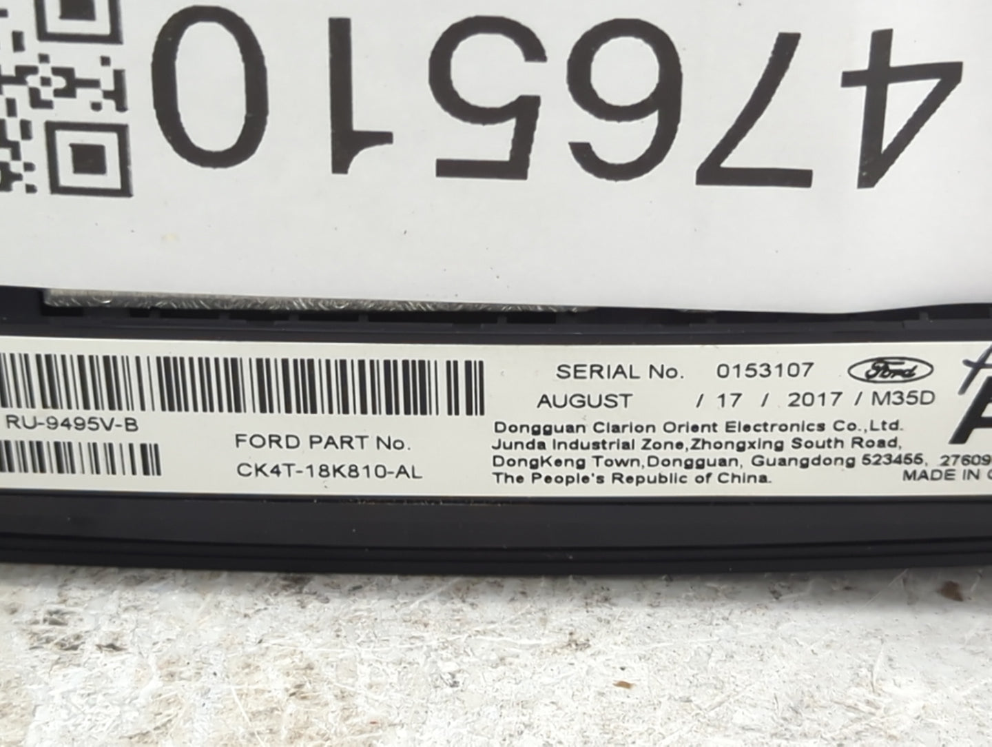 2018 Ford Transit 250 Radio AM FM Cd Player Receiver Replacement P/N:CK4T-18K810-AL RU-9495V-B Fits Fits 2016 2017 2019 OEM 