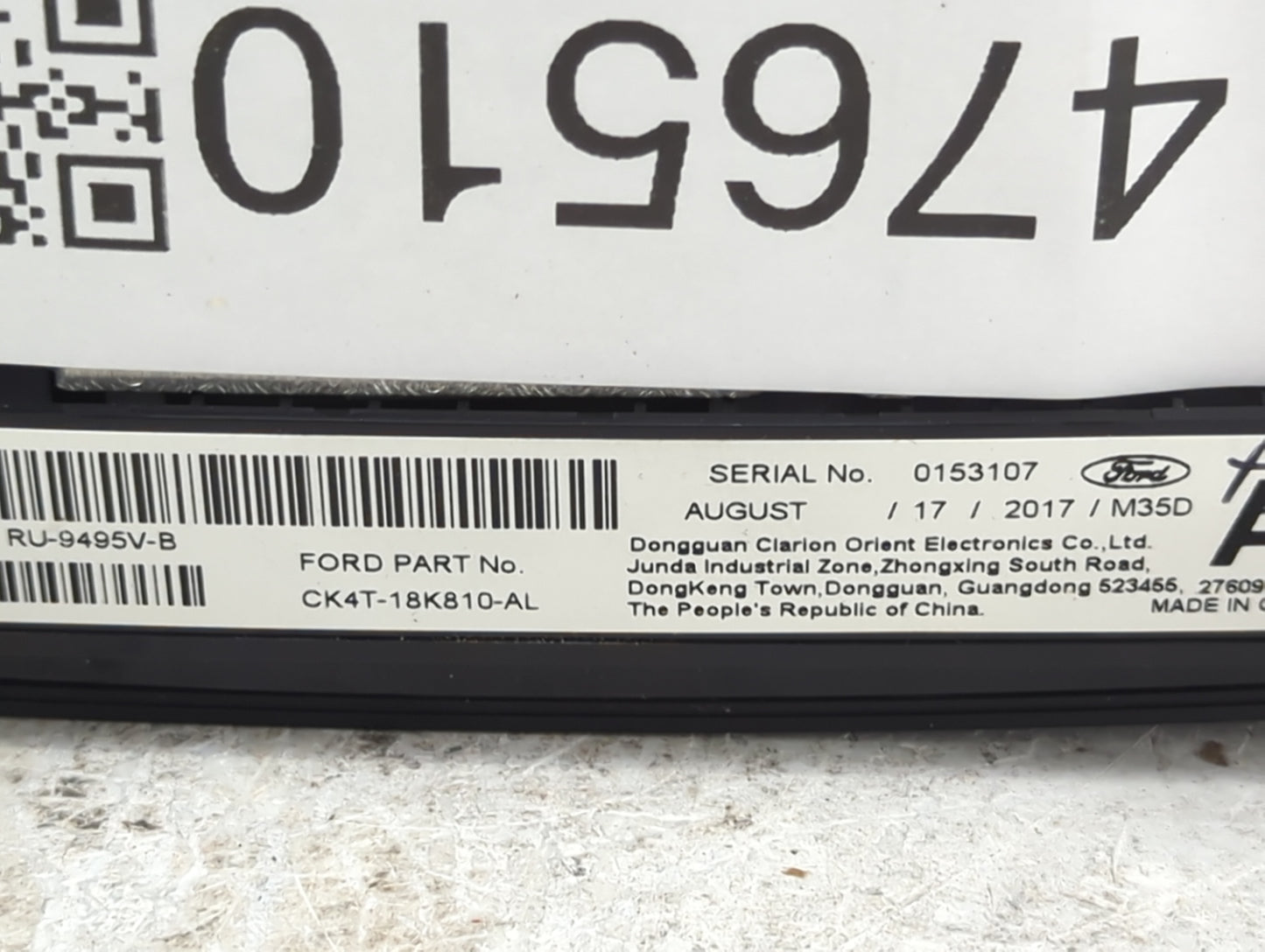 2018 Ford Transit 250 Radio AM FM Cd Player Receiver Replacement P/N:CK4T-18K810-AL RU-9495V-B Fits Fits 2016 2017 2019 OEM 