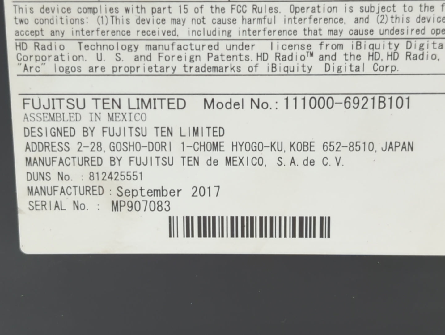 2018-2019 Gmc Acadia Am Fm Cd Player Radio Receiver - Oemusedautoparts1.com