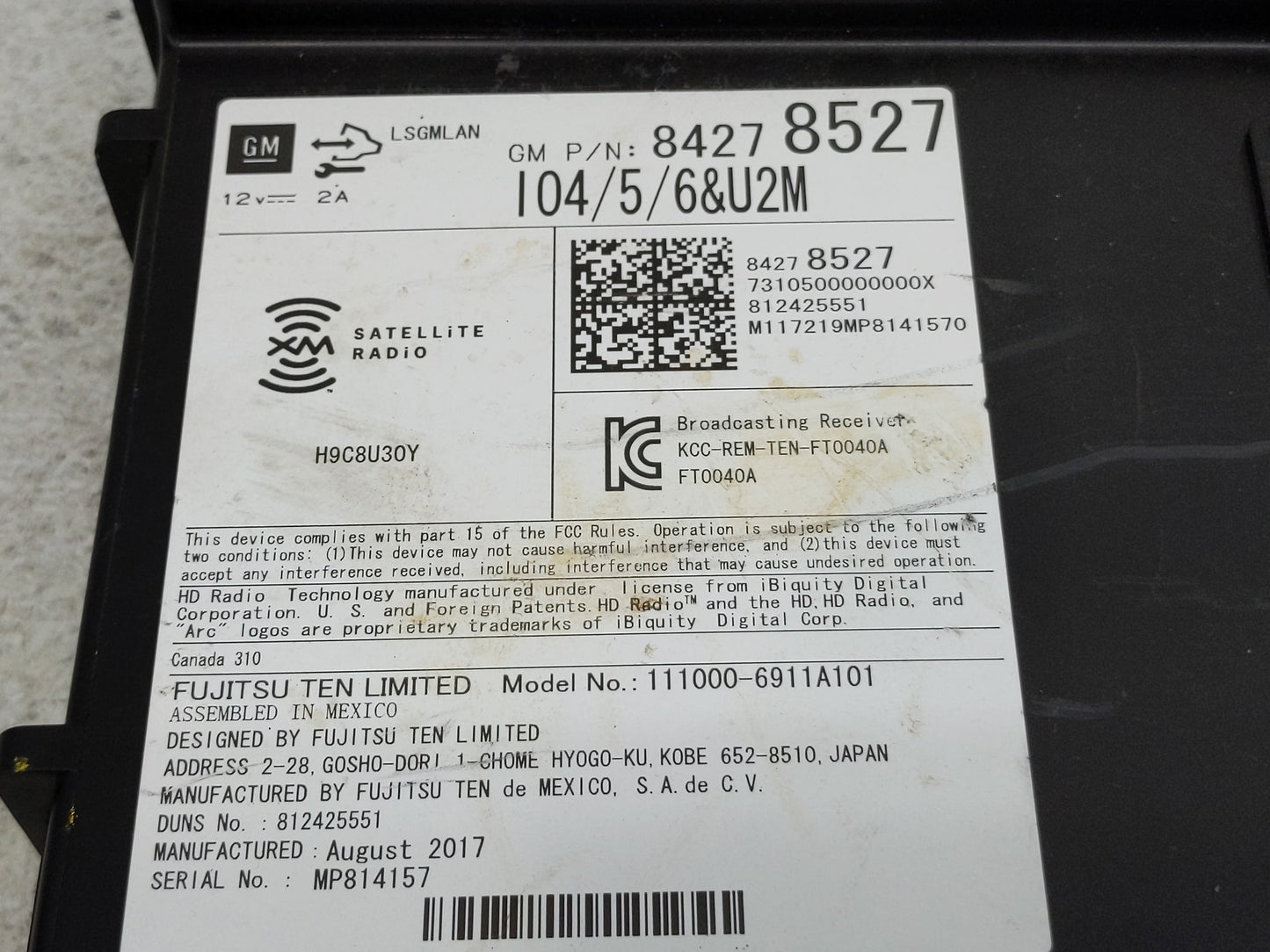 2017-2018 Gmc Sierra 1500 Radio AM FM Cd Player Receiver Replacement P/N:84278527 Fits Fits 2017 2018 2019 OEM Used Auto Par