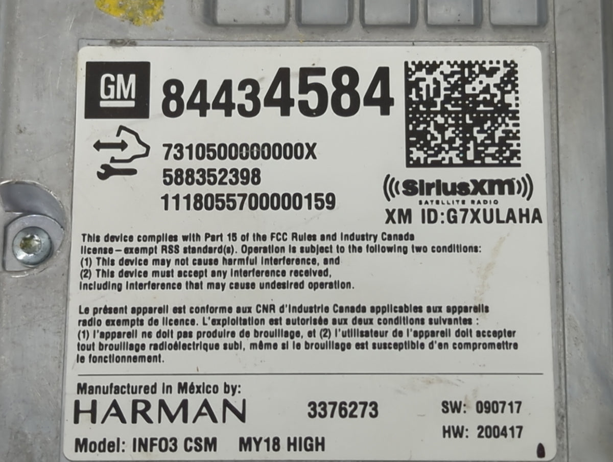 2018 Gmc Terrain Radio AM FM Cd Player Receiver Replacement P/N:84434584 Fits Fits 2019 OEM Used Auto Parts - Oemusedautopar