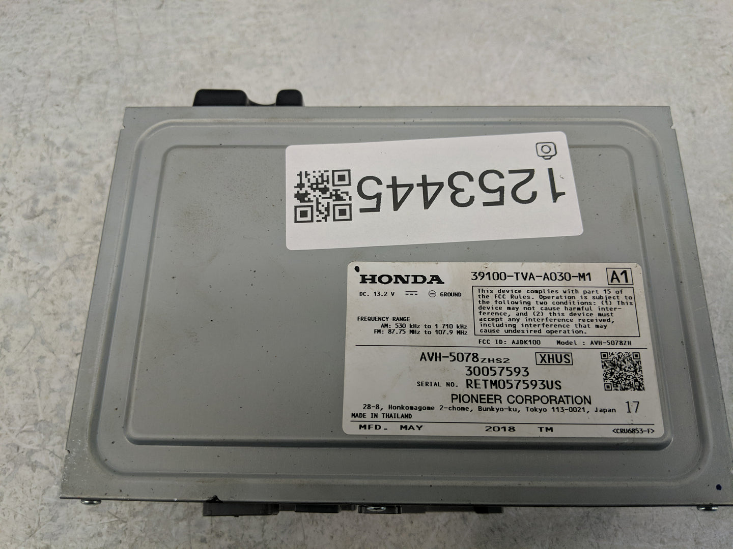 2018-2020 Honda Accord Radio AM FM Cd Player Receiver Replacement P/N:39100-TVA-A030-M1 Fits Fits 2018 2019 2020 OEM Used Au
