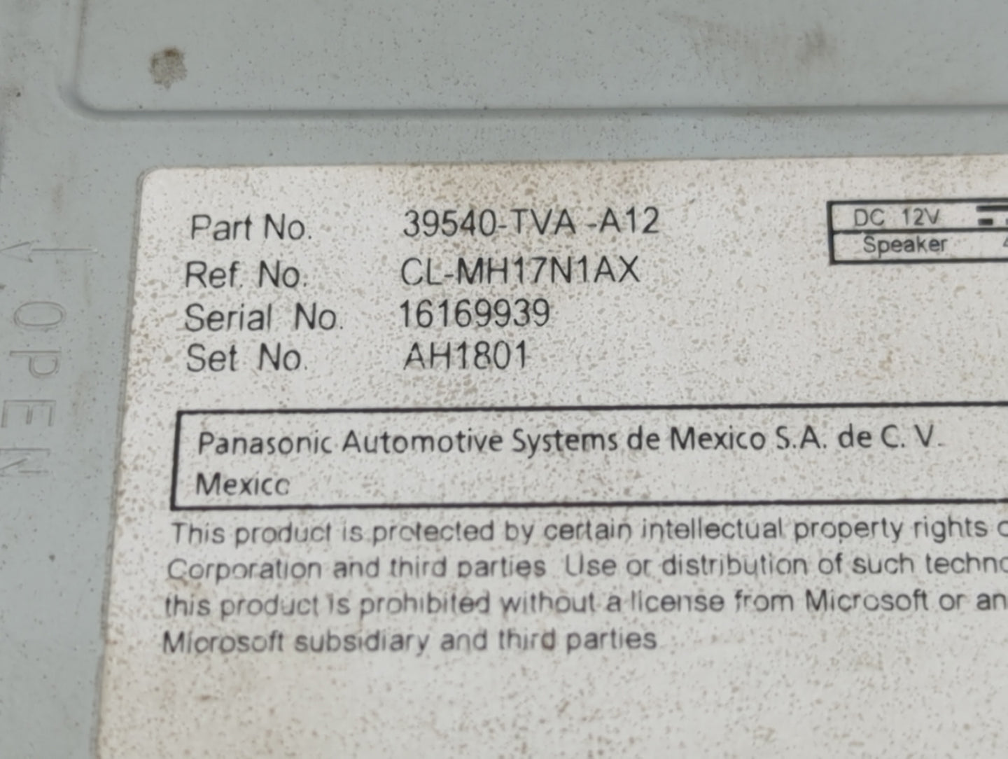 2018-2020 Honda Accord Radio AM FM Cd Player Receiver Replacement P/N:39540-TVA-A12 Fits Fits 2018 2019 2020 OEM Used Auto P