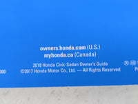 2018 Honda Civic Owners Manual Book Guide P/N:00X31-TEG-G000 OEM Used Auto Parts - Oemusedautoparts1.com