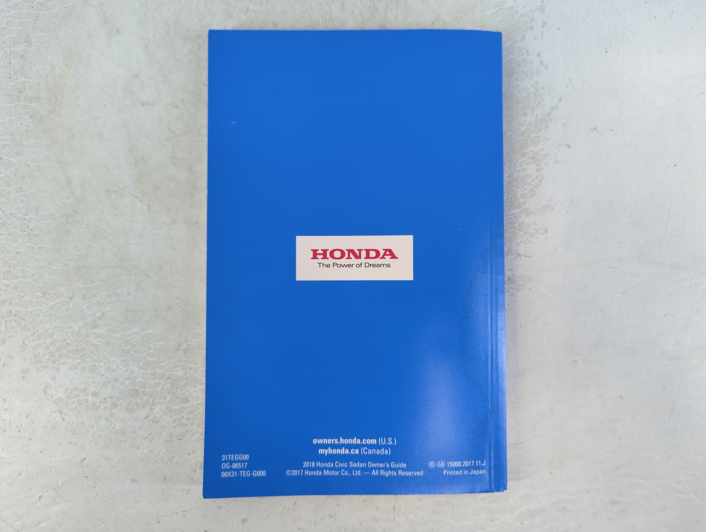 2018 Honda Civic Owners Manual Book Guide P/N:00X31-TEG-G000 OEM Used Auto Parts - Oemusedautoparts1.com