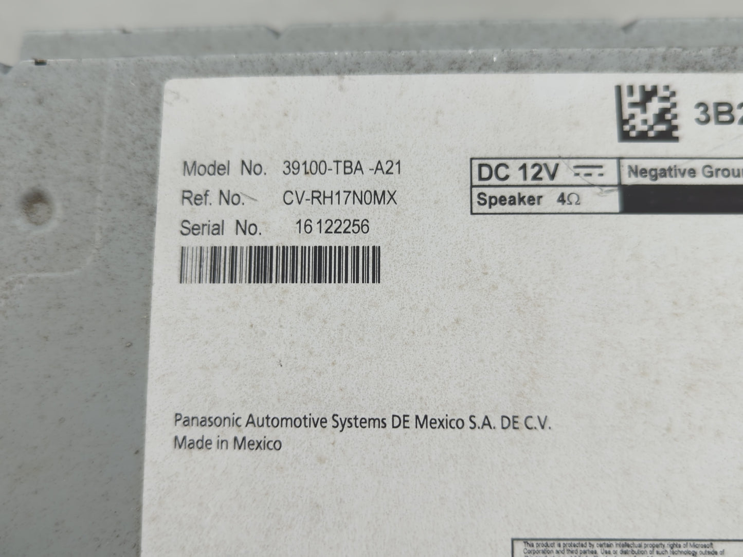 2018 Honda Civic Radio AM FM Cd Player Receiver Replacement P/N:39100-TBA-A21 39100-TBA-A22 Fits OEM Used Auto Parts - Oemus