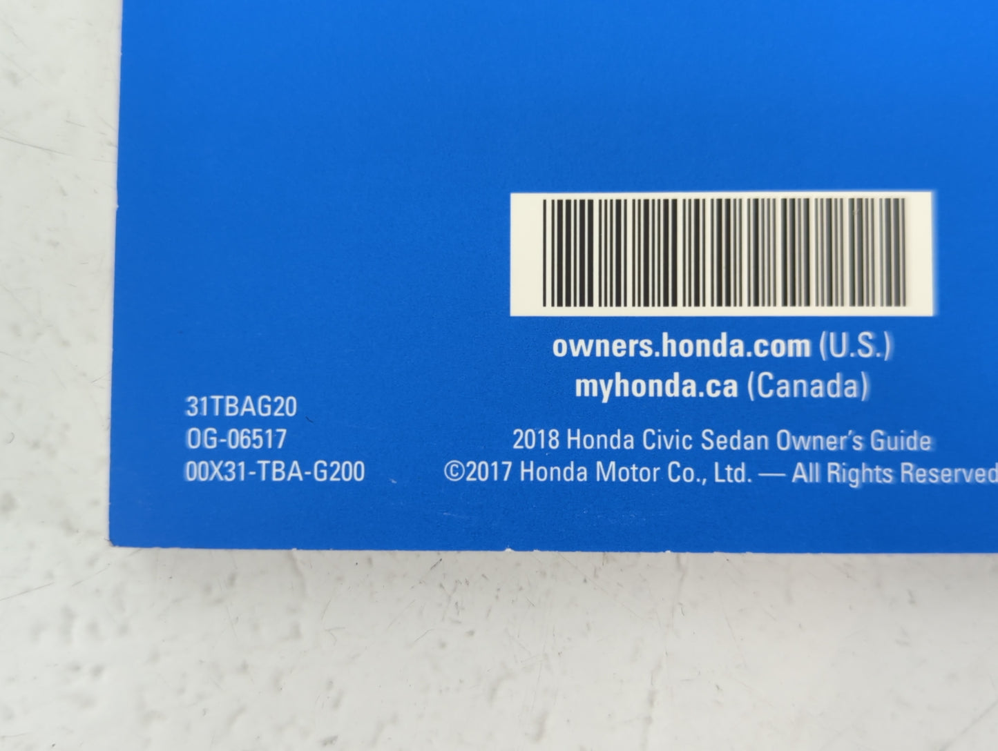 2018 Honda Civic Owners Manual Book Guide P/N:00X31-TBA-G200 31TBAG20 OEM Used Auto Parts - Oemusedautoparts1.com