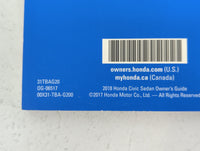 2018 Honda Civic Owners Manual Book Guide P/N:00X31-TBA-G200 31TBAG20 OEM Used Auto Parts - Oemusedautoparts1.com