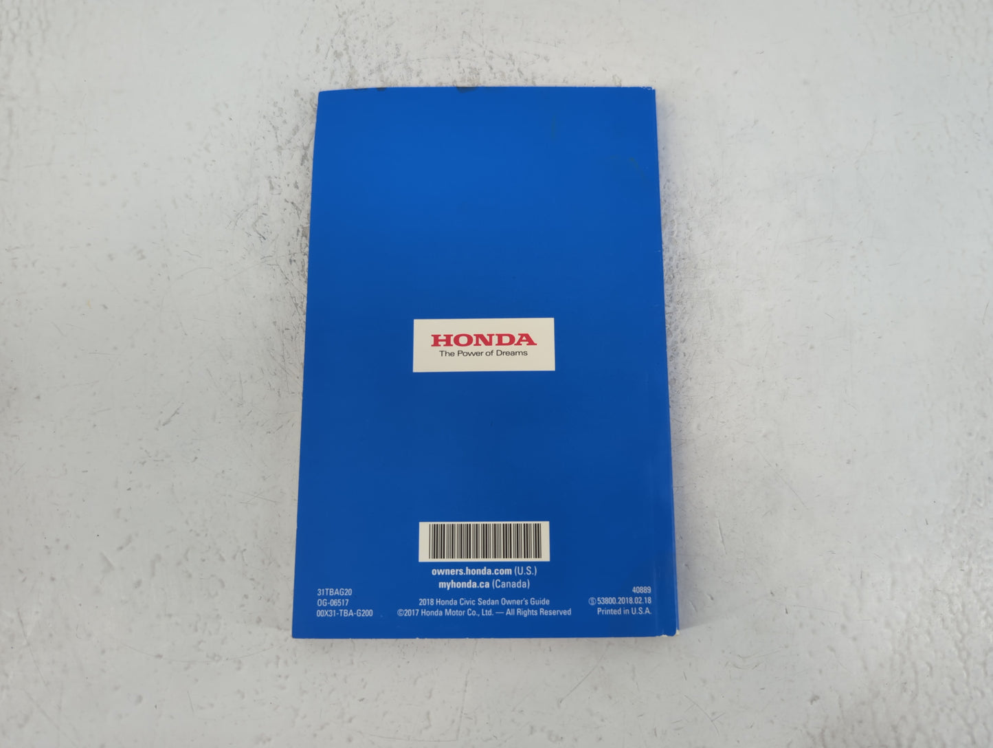 2018 Honda Civic Owners Manual Book Guide P/N:00X31-TBA-G200 31TBAG20 OEM Used Auto Parts - Oemusedautoparts1.com