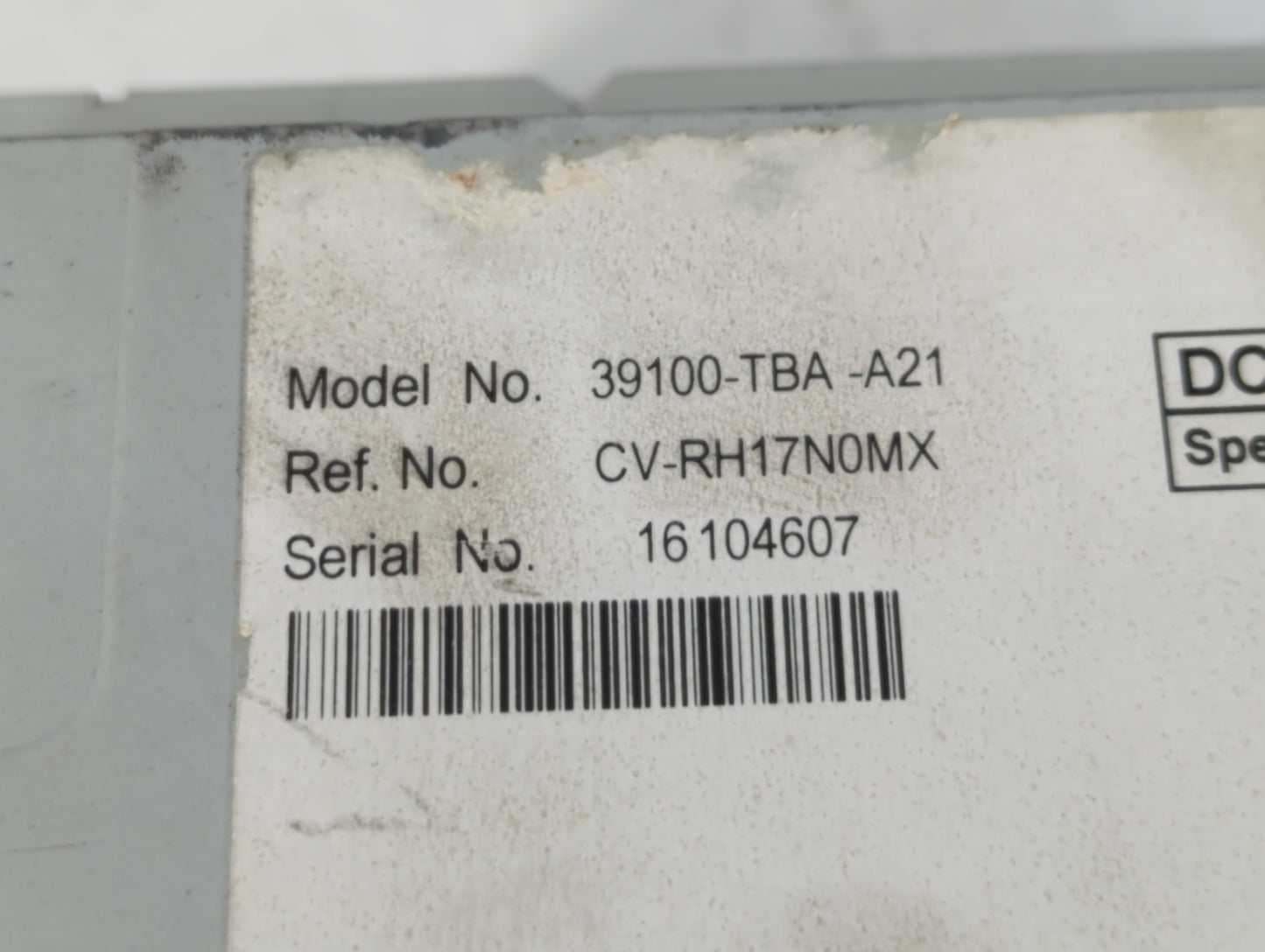 2018 Honda Civic Radio AM FM Cd Player Receiver Replacement P/N:39100-TBA-A21 Fits OEM Used Auto Parts - Oemusedautoparts1.c