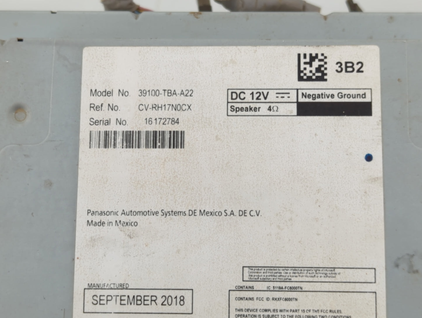 2018 Honda Civic Radio AM FM Cd Player Receiver Replacement P/N:39100-TBA-A22 Fits OEM Used Auto Parts - Oemusedautoparts1.c
