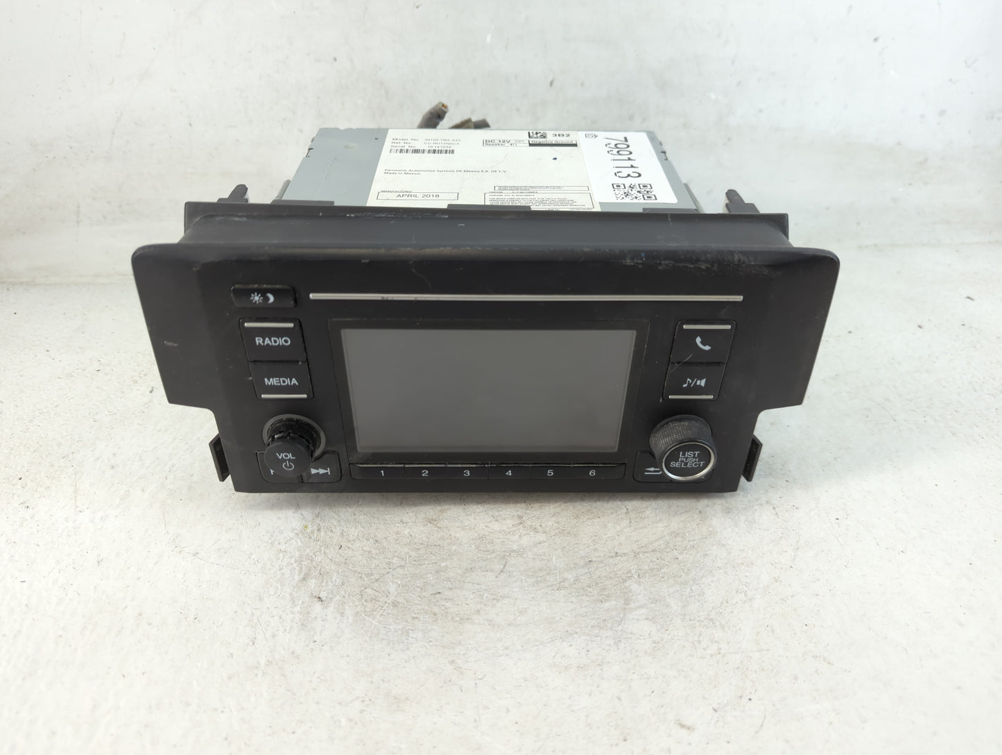 2018 Honda Civic Radio AM FM Cd Player Receiver Replacement P/N:39100-TBA-A22 Fits OEM Used Auto Parts - Oemusedautoparts1.c