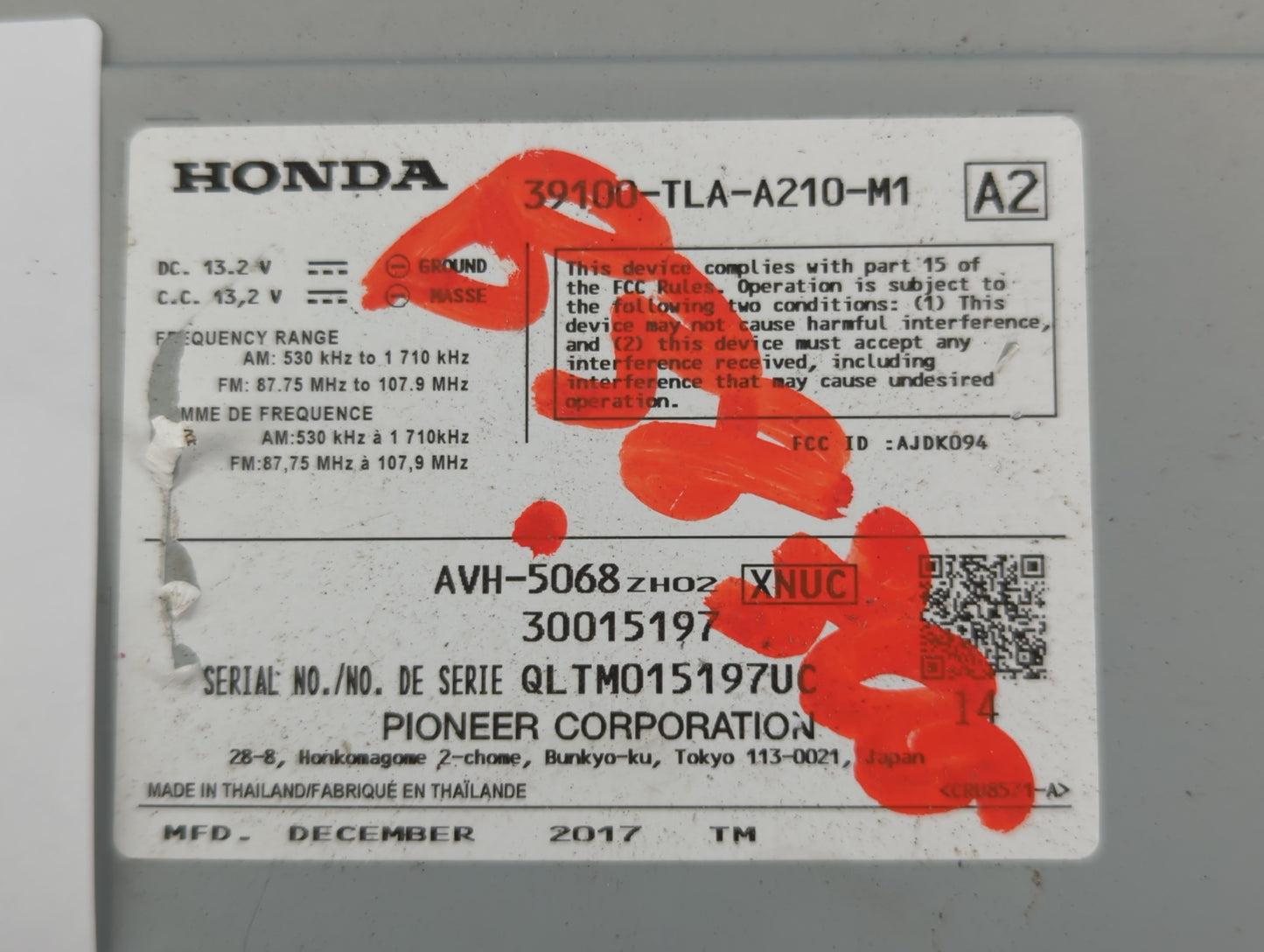 2018-2021 Honda Cr-V Radio AM FM Cd Player Receiver Replacement P/N:39100-TLA-A210-M1 Fits Fits 2018 2019 2020 2021 OEM Used