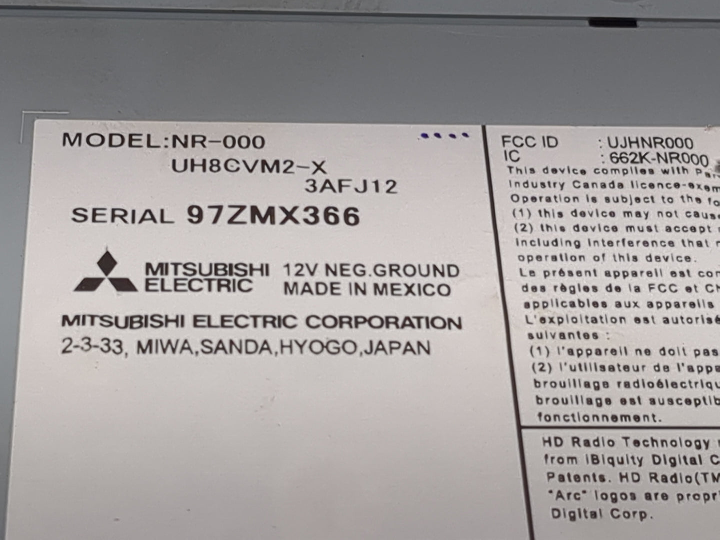 2018 Honda Cr-V Radio AM FM Cd Player Receiver Replacement P/N:NR-000 UH8CVM2-X, 3AFJ12, UJHNR000, 662K-NR000 Fits OEM Used 