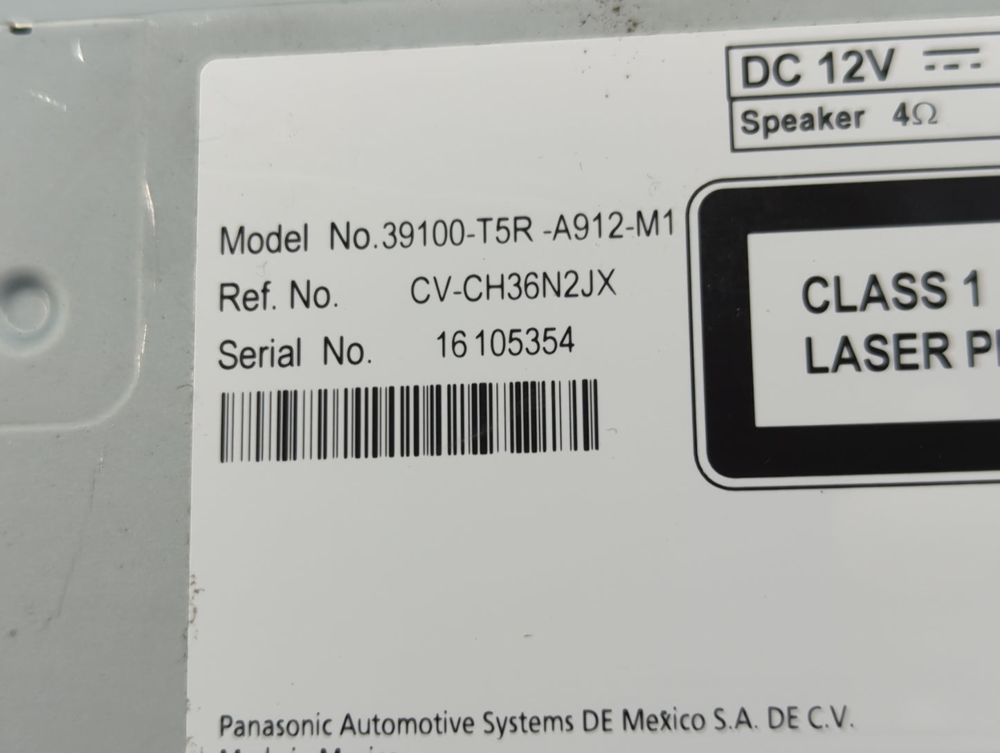 2018 Honda Fit Radio AM FM Cd Player Receiver Replacement P/N:39100-T5R-A912-M1 CV-CH36N2JX Fits OEM Used Auto Parts - Oemus