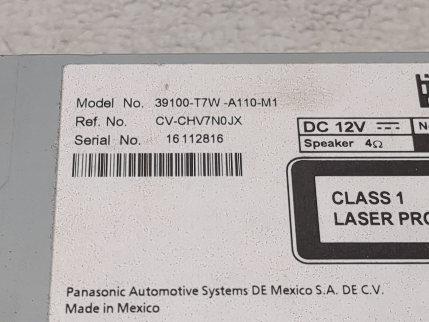 2018 Honda Hr-V Radio AM FM Cd Player Receiver Replacement P/N:39100-T7W-A110-M1 CV-CHV7N0JX Fits OEM Used Auto Parts - Oemu