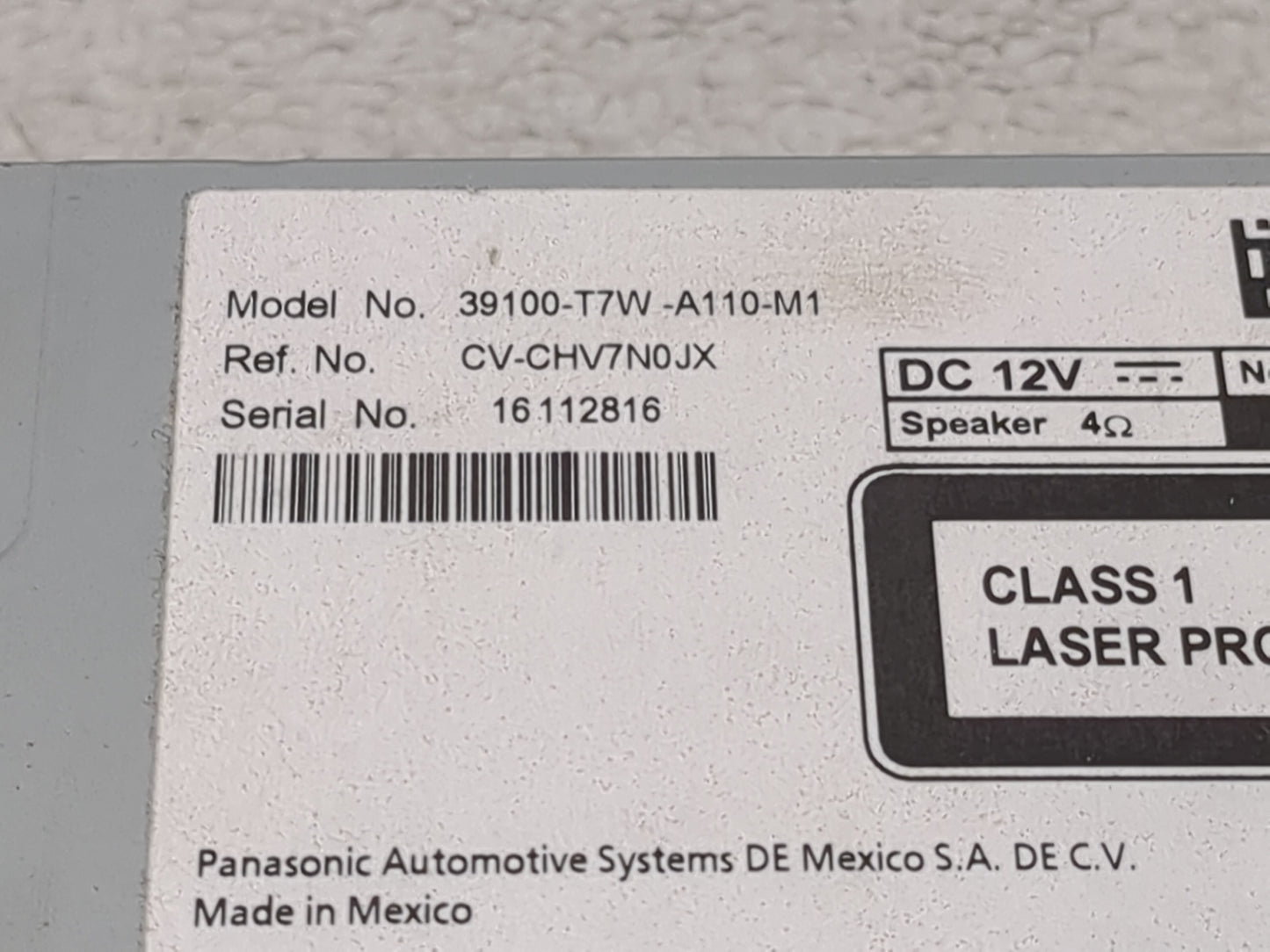 2018 Honda Hr-V Radio AM FM Cd Player Receiver Replacement P/N:39100-T7W-A110-M1 CV-CHV7N0JX Fits OEM Used Auto Parts - Oemu