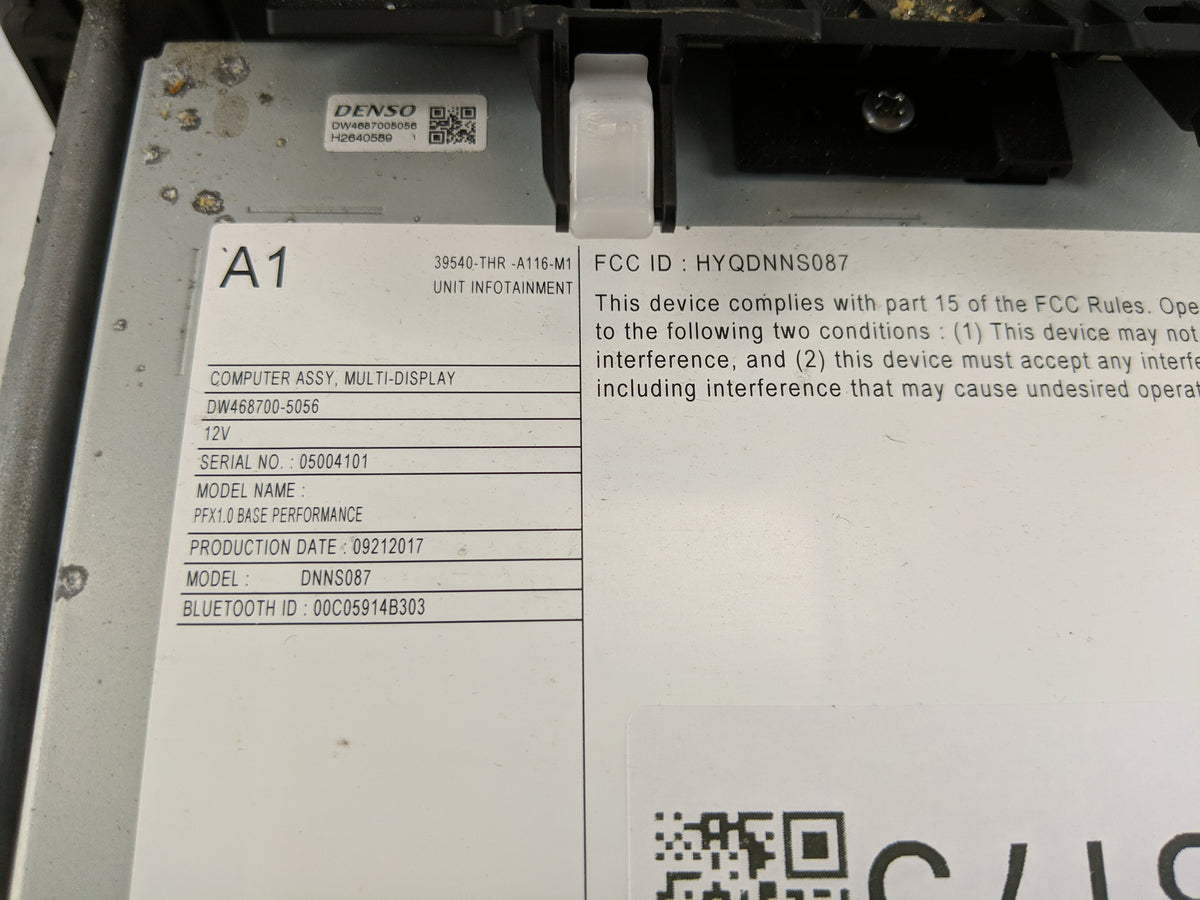 2018-2019 Honda Odyssey Radio AM FM Cd Player Receiver Replacement P/N:39540-THR-A116-M1 Fits Fits 2018 2019 OEM Used Auto P