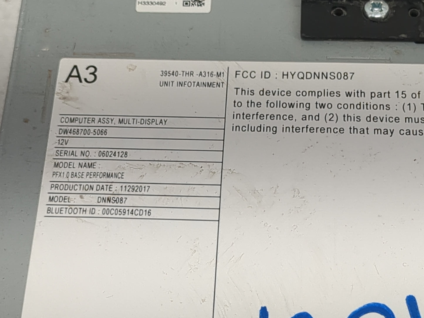 2018 Honda Odyssey Radio AM FM Cd Player Receiver Replacement P/N:39540-THR-A316-M1 Fits OEM Used Auto Parts - Oemusedautopa