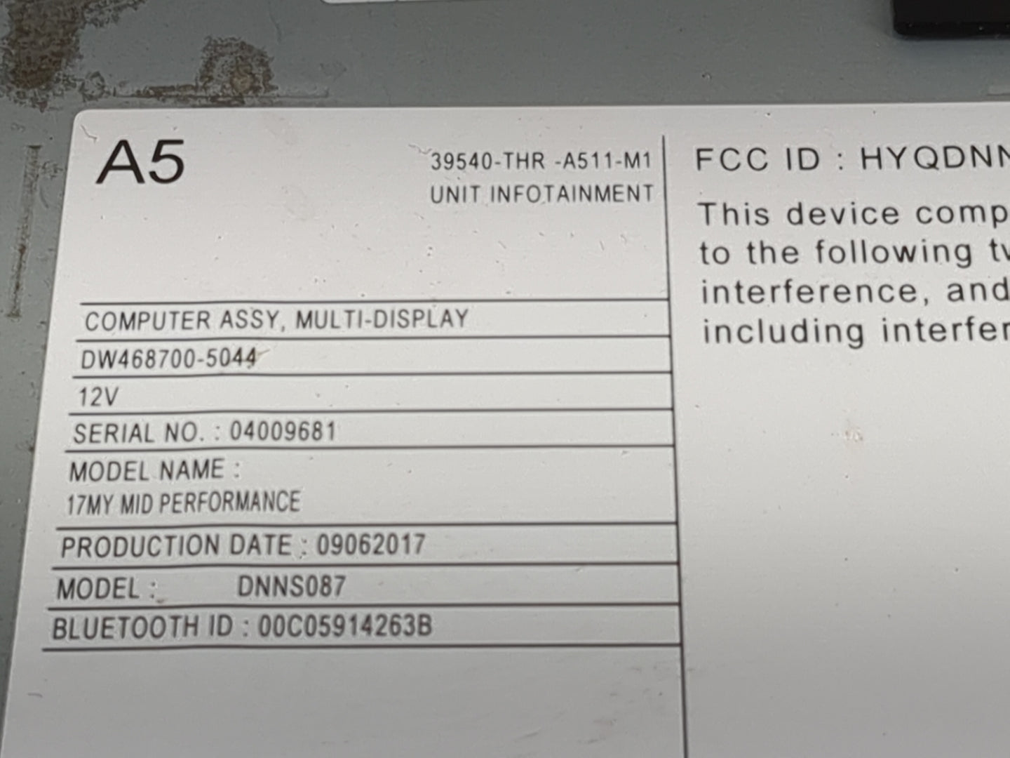2018 Honda Odyssey Radio Display Info Screen Oem - Oemusedautoparts1.com