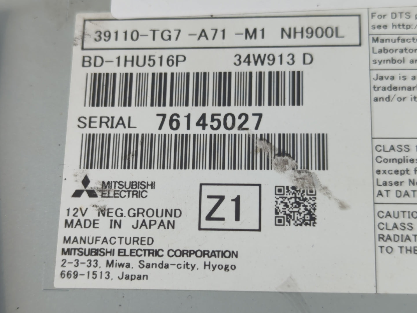 2016-2019 Honda Pilot Radio AM FM Cd Player Receiver Replacement P/N:39110-TG7-A71-M1 Fits Fits 2016 2017 2018 2019 OEM Used