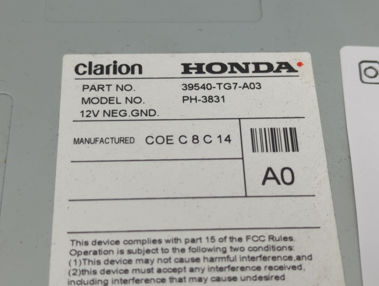 2016-2019 Honda Pilot Radio AM FM Cd Player Receiver Replacement P/N:39540-TG7-A03 Fits Fits 2016 2017 2018 2019 OEM Used Au