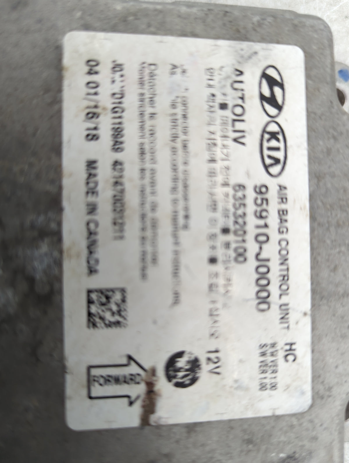 2018-2022 Hyundai Accent Safety Restraint Srs Airbag Control Module - Oemusedautoparts1.com