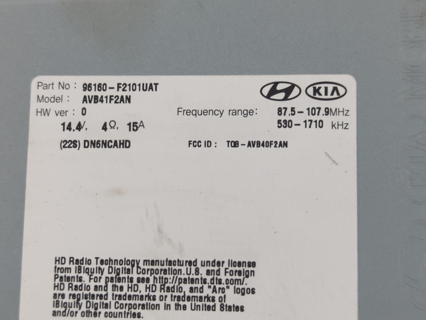 2017-2018 Hyundai Elantra Radio AM FM Cd Player Receiver Replacement P/N:96160-F2101UAT Fits Fits 2017 2018 OEM Used Auto Pa