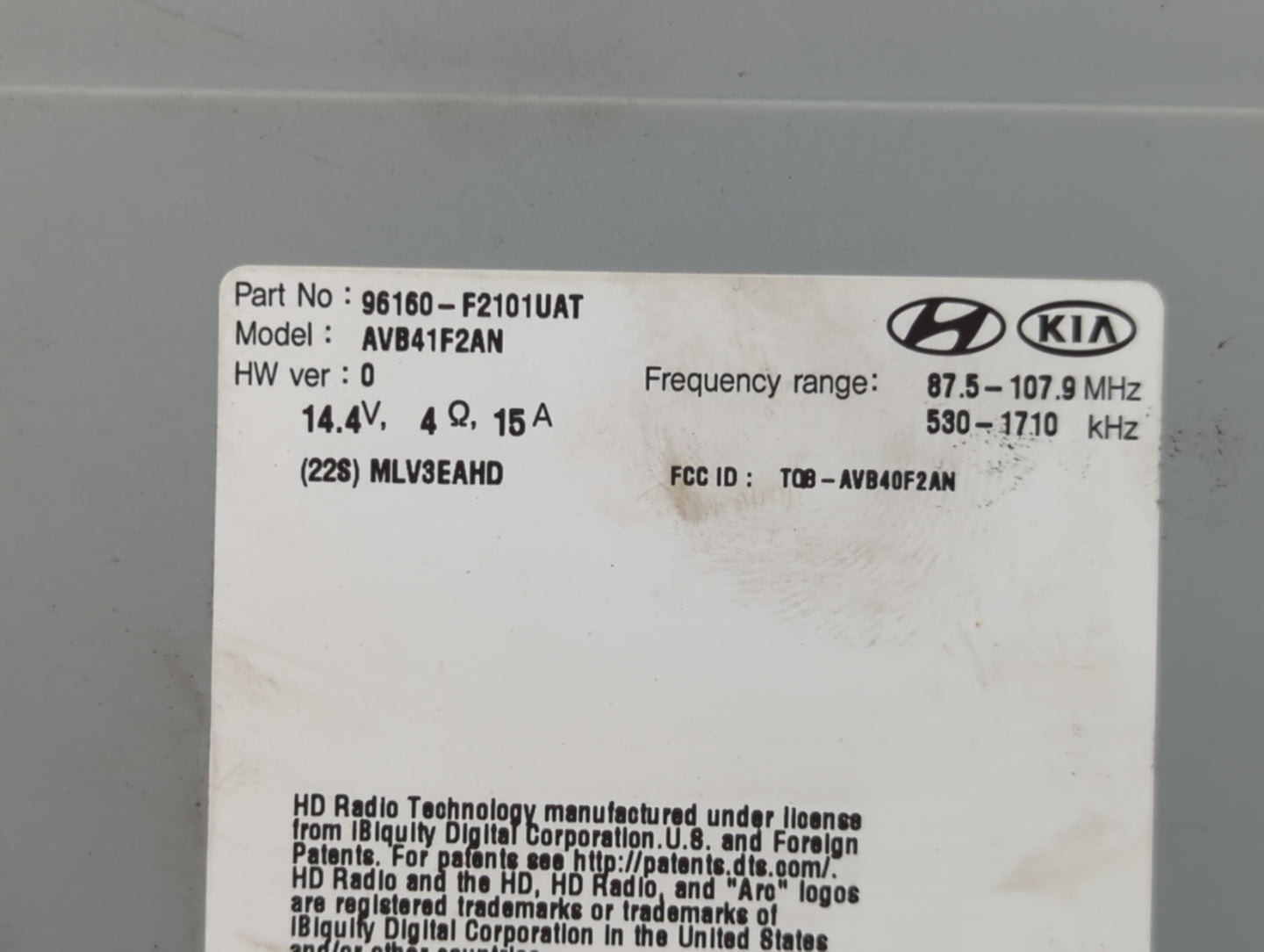 2017-2018 Hyundai Elantra Radio AM FM Cd Player Receiver Replacement P/N:96160-F2101UAT Fits Fits 2017 2018 OEM Used Auto Pa