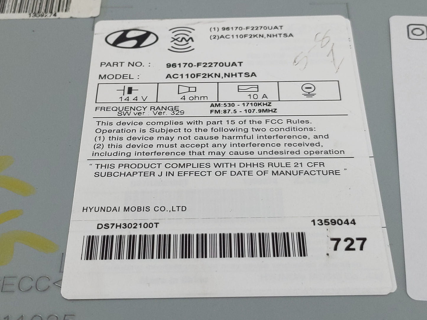 2017-2018 Hyundai Elantra Radio AM FM Cd Player Receiver Replacement P/N:96170-F2270UAT Fits Fits 2017 2018 OEM Used Auto Pa