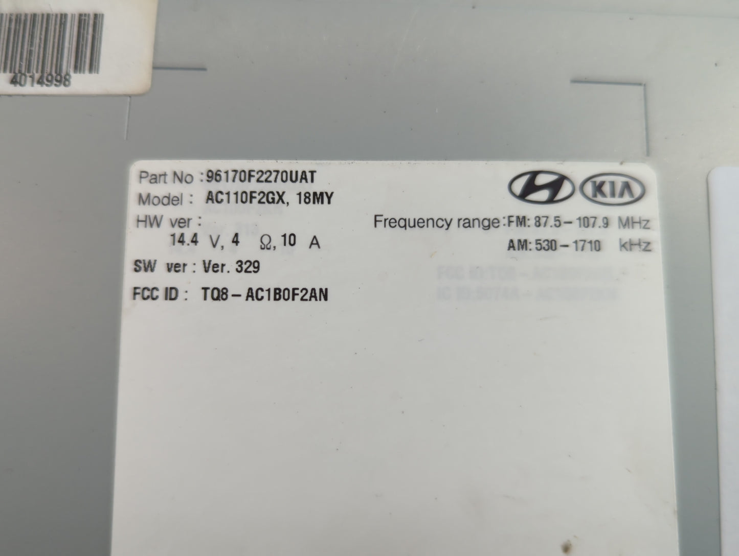 2017-2018 Hyundai Elantra Radio AM FM Cd Player Receiver Replacement P/N:96170F2270UAT Fits Fits 2017 2018 OEM Used Auto Par