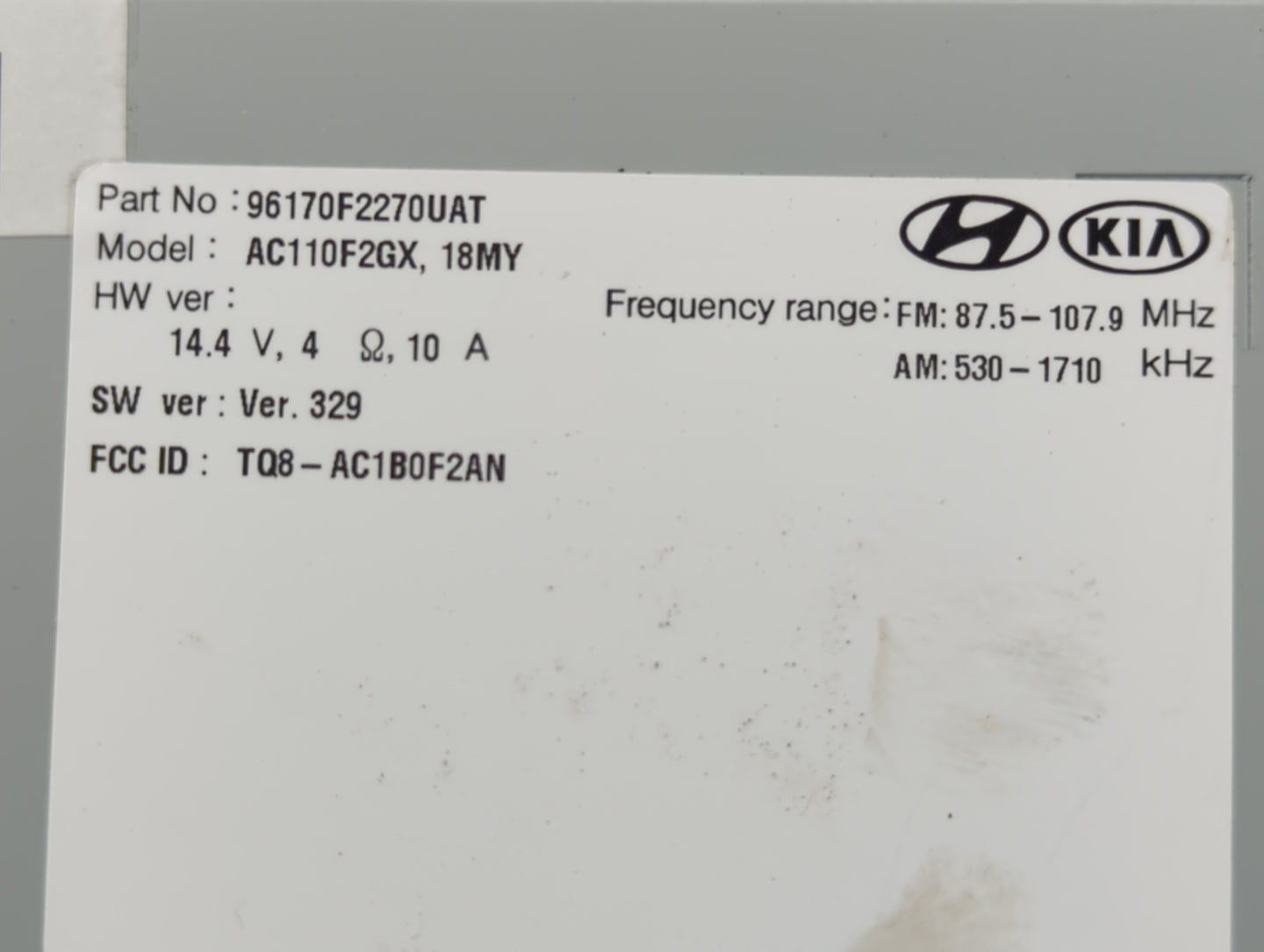 2017-2018 Hyundai Elantra Radio AM FM Cd Player Receiver Replacement P/N:96170F2270UAT Fits Fits 2017 2018 OEM Used Auto Par