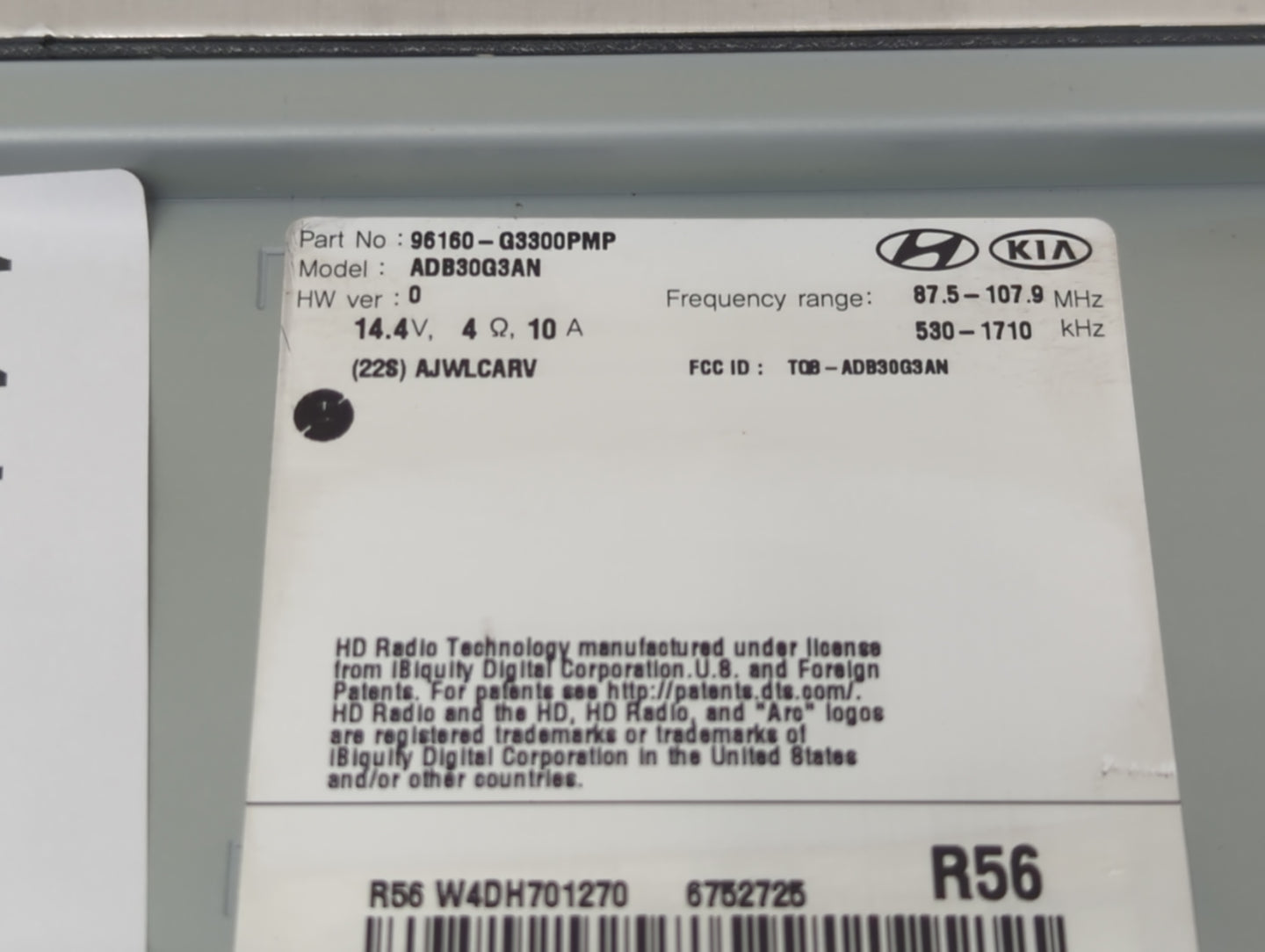 2018-2020 Hyundai Elantra Radio AM FM Cd Player Receiver Replacement P/N:96160-G3300PMP Fits Fits 2018 2019 2020 OEM Used Au