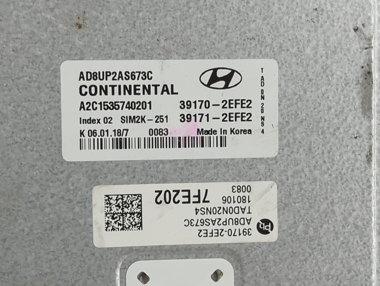 2018 Hyundai Elantra PCM Engine Control Computer ECU ECM PCU OEM P/N:39170-2EFE2, AD8UP2AS673C, A2C1535740201, 39171-2EFE2 F