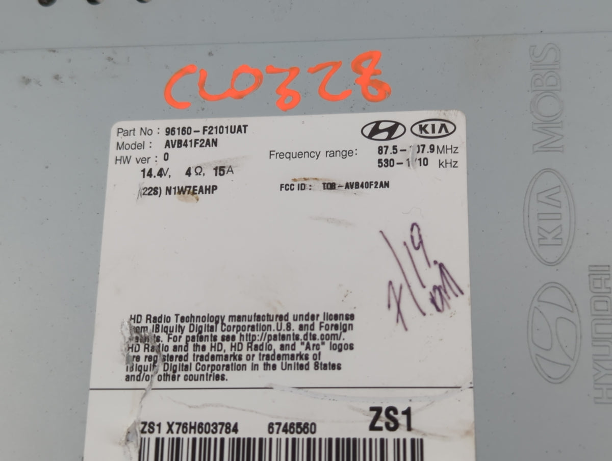 2017-2018 Hyundai Elantra Am Fm Cd Player Radio Receiver 771204 - Oemusedautoparts1.com