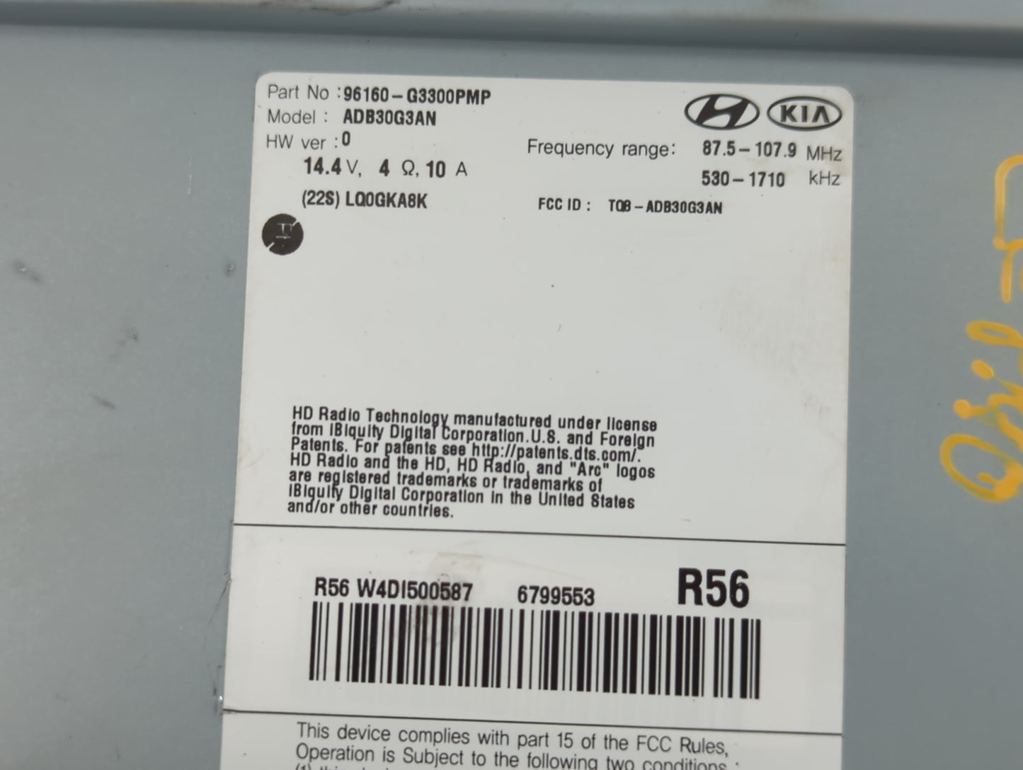 2018-2020 Hyundai Elantra Radio AM FM Cd Player Receiver Replacement P/N:96160-G3300PMP Fits Fits 2018 2019 2020 OEM Used Au