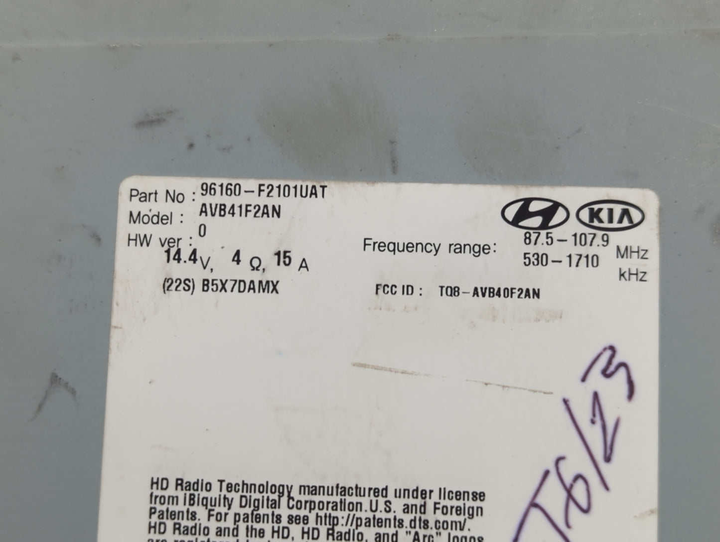 2017-2018 Hyundai Elantra Radio AM FM Cd Player Receiver Replacement P/N:96160-F2101UAT Fits Fits 2017 2018 OEM Used Auto Pa
