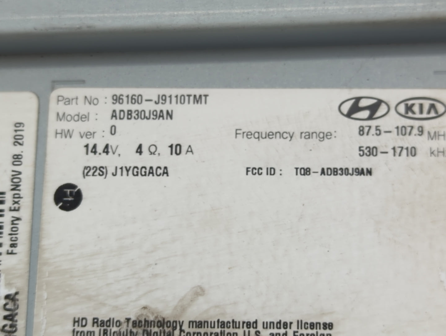 2018-2021 Hyundai Kona Radio AM FM Cd Player Receiver Replacement P/N:96160-J9110TMT Fits Fits 2018 2019 2020 2021 OEM Used 