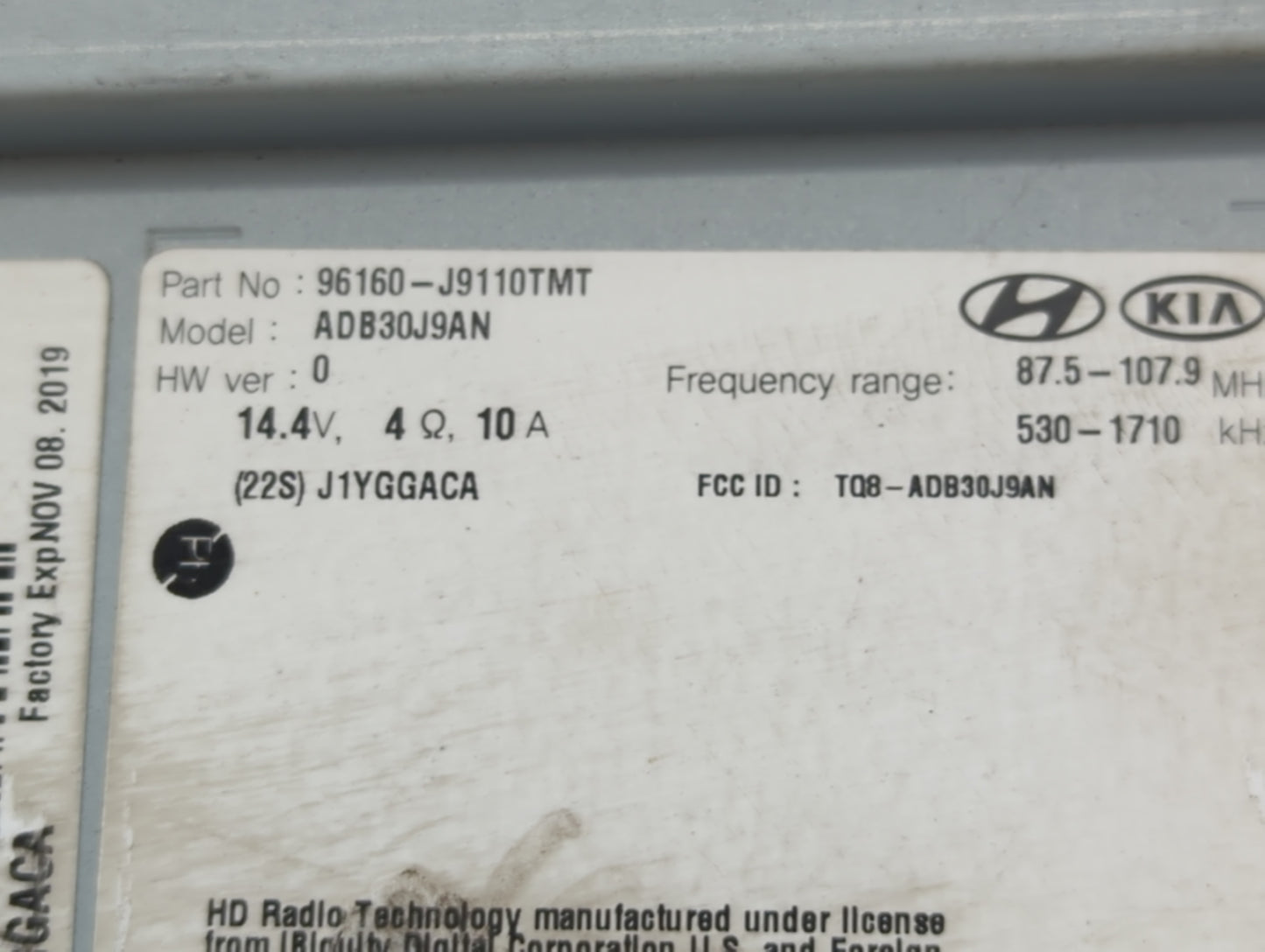 2018-2021 Hyundai Kona Radio AM FM Cd Player Receiver Replacement P/N:96160-J9110TMT Fits Fits 2018 2019 2020 2021 OEM Used 