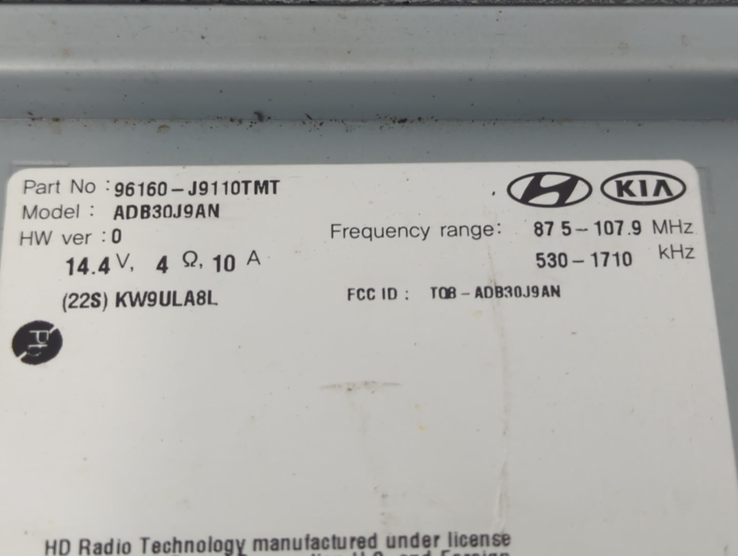 2018 Hyundai Kona Radio AM FM Cd Player Receiver Replacement P/N:96160-J9110TMT ADB30J9AN, TQ8-ADB30J9AN Fits OEM Used Auto 