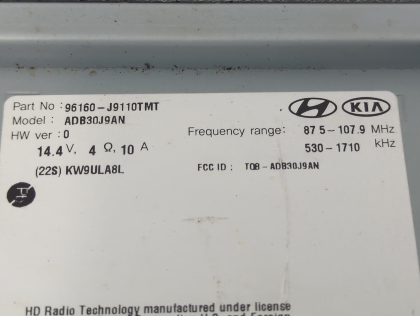 2018 Hyundai Kona Radio AM FM Cd Player Receiver Replacement P/N:96160-J9110TMT ADB30J9AN, TQ8-ADB30J9AN Fits OEM Used Auto 