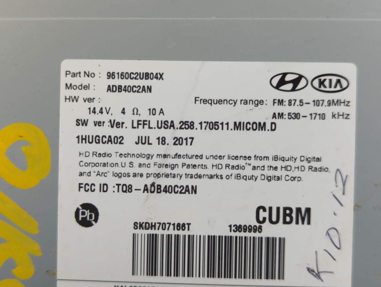 2018-2019 Hyundai Sonata Radio AM FM Cd Player Receiver Replacement P/N:96160C2UB04X Fits Fits 2018 2019 OEM Used Auto Parts