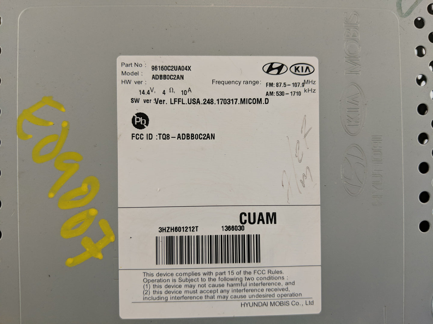 2018-2019 Hyundai Sonata Radio AM FM Cd Player Receiver Replacement P/N:96160C2UA04X Fits Fits 2018 2019 OEM Used Auto Parts