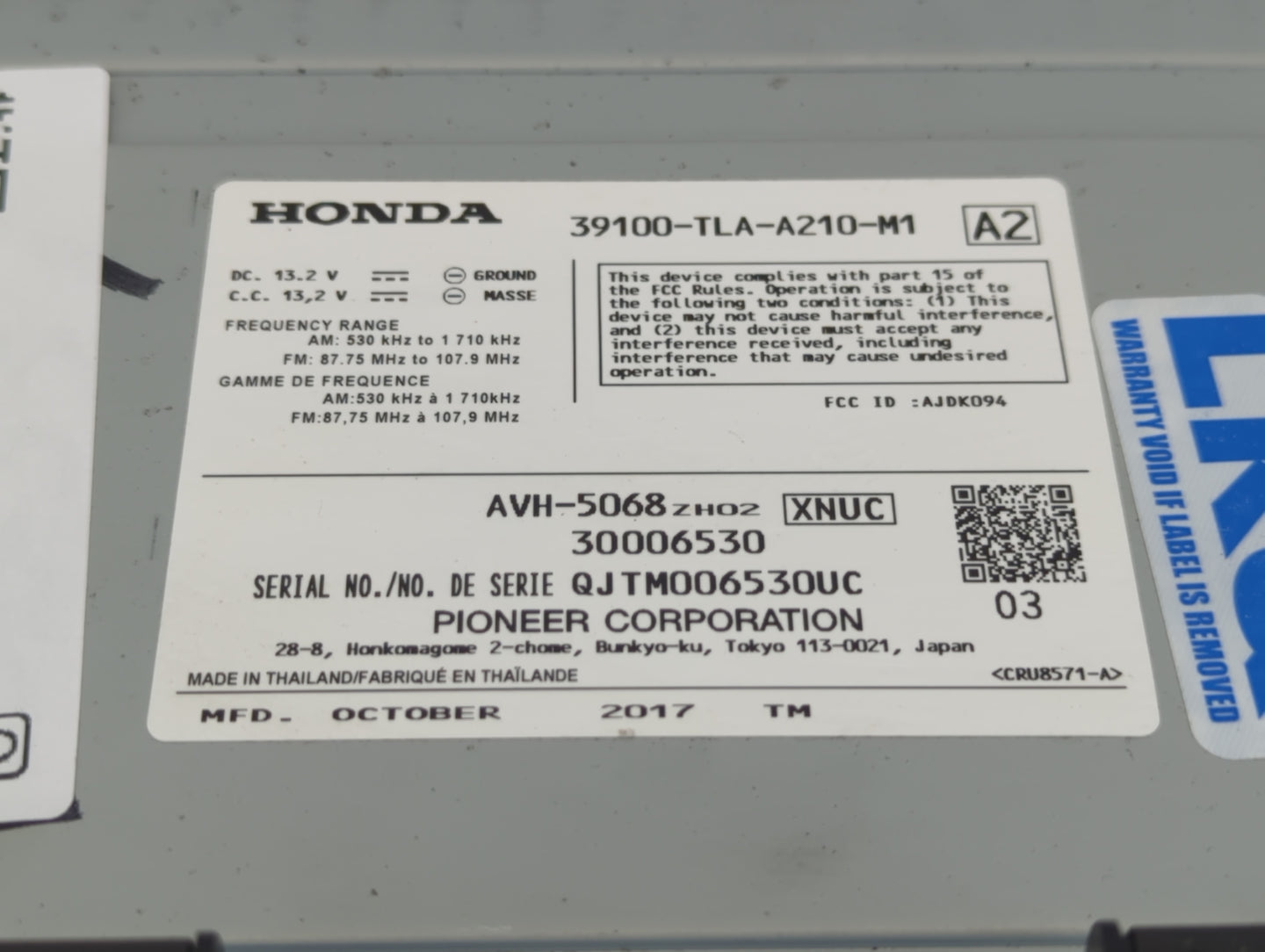 2018-2019 Hyundai Sonata Radio AM FM Cd Player Receiver Replacement P/N:39100-TLA-A210-M1 Fits Fits 2018 2019 OEM Used Auto 