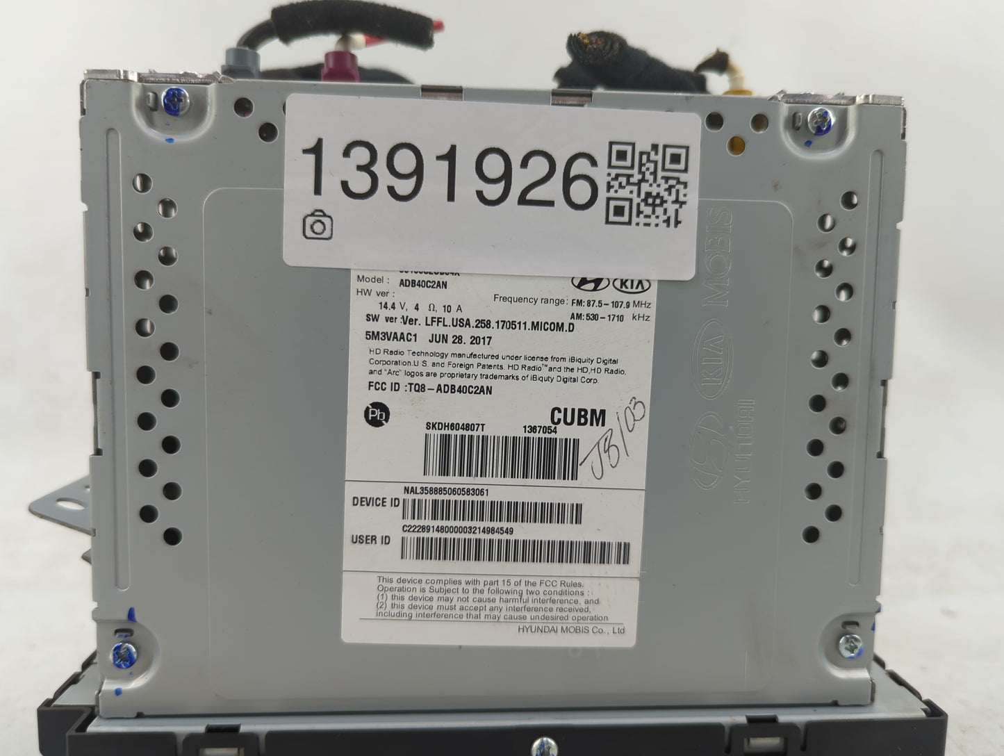 2018-2019 Hyundai Sonata Radio AM FM Cd Player Receiver Replacement Fits Fits 2018 2019 OEM Used Auto Parts - Oemusedautopar