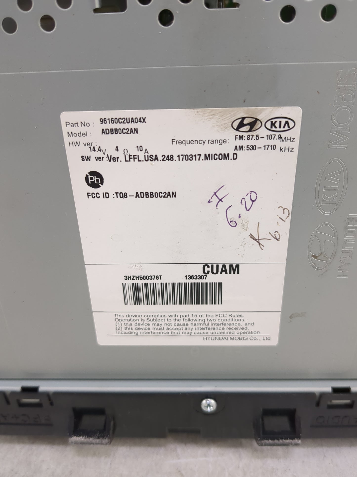 2018-2019 Hyundai Sonata Radio AM FM Cd Player Receiver Replacement P/N:96160C2UA04X Fits Fits 2018 2019 OEM Used Auto Parts