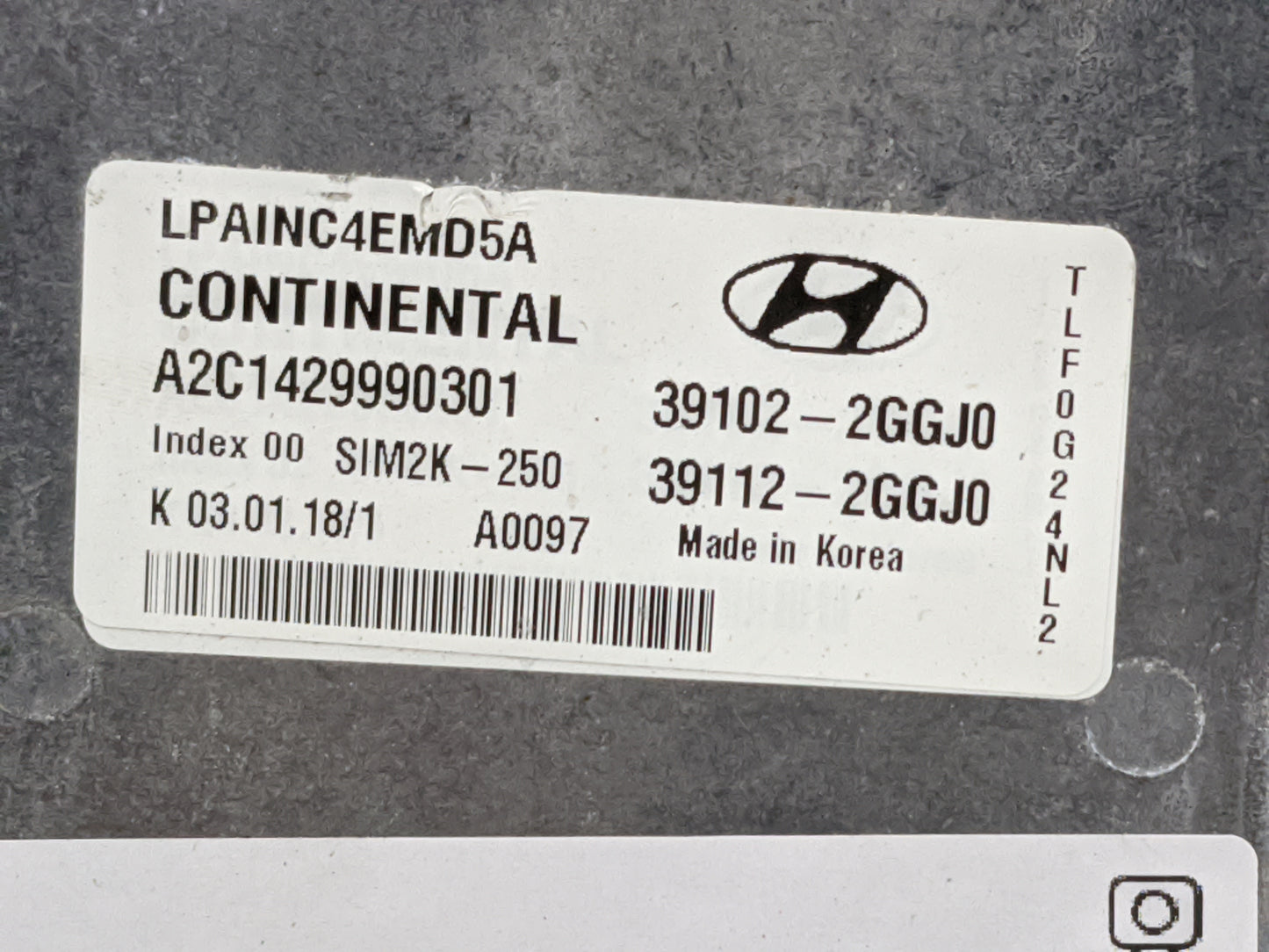 2018-2019 Hyundai Sonata PCM Engine Control Computer ECU ECM PCU OEM P/N:A2C1429990301 39102-2GGJ0 Fits Fits 2018 2019 OEM U