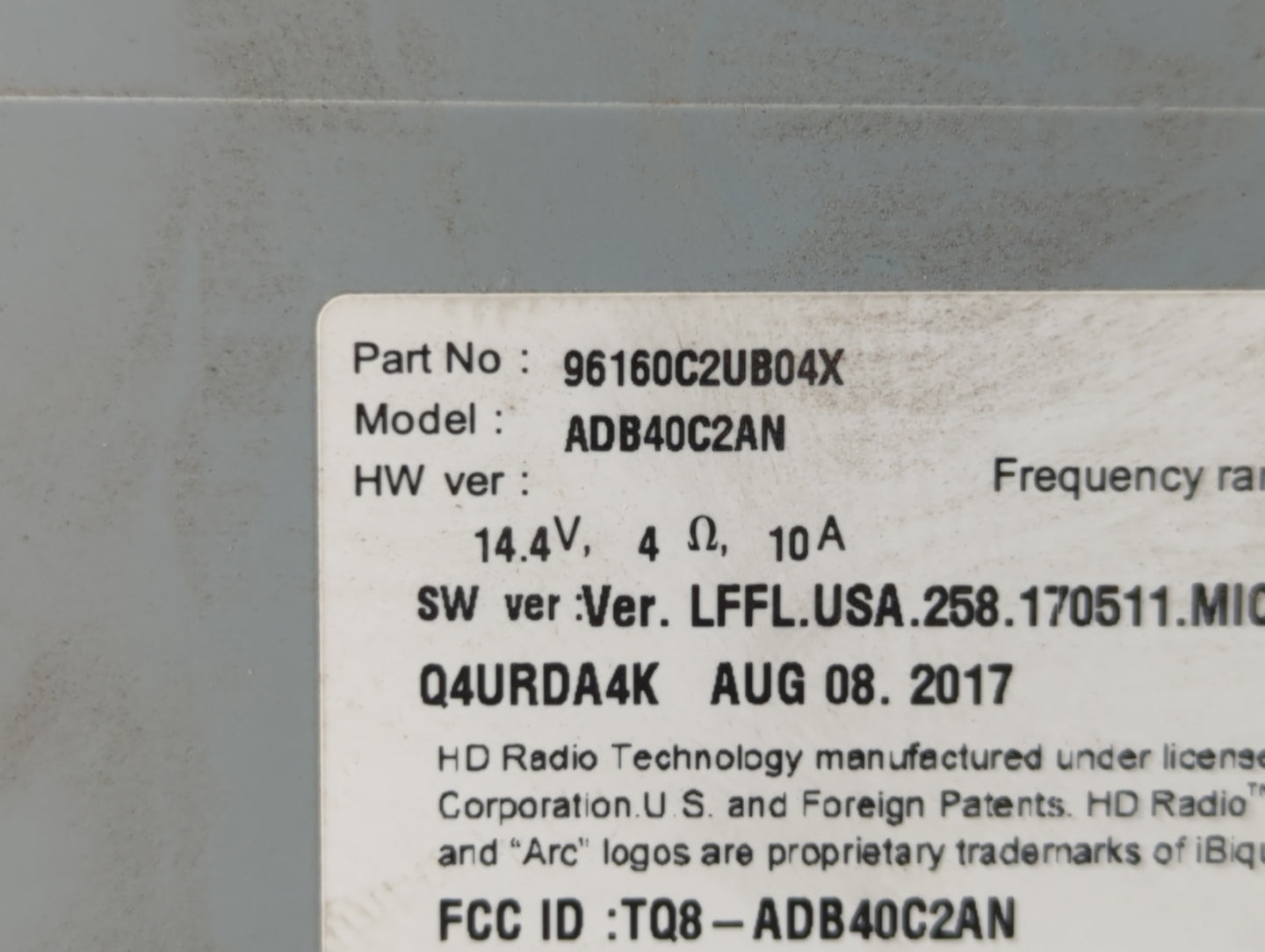 2018-2019 Hyundai Sonata Radio AM FM Cd Player Receiver Replacement P/N:94510-C2AA0 96160C2UB04X Fits Fits 2018 2019 OEM Use