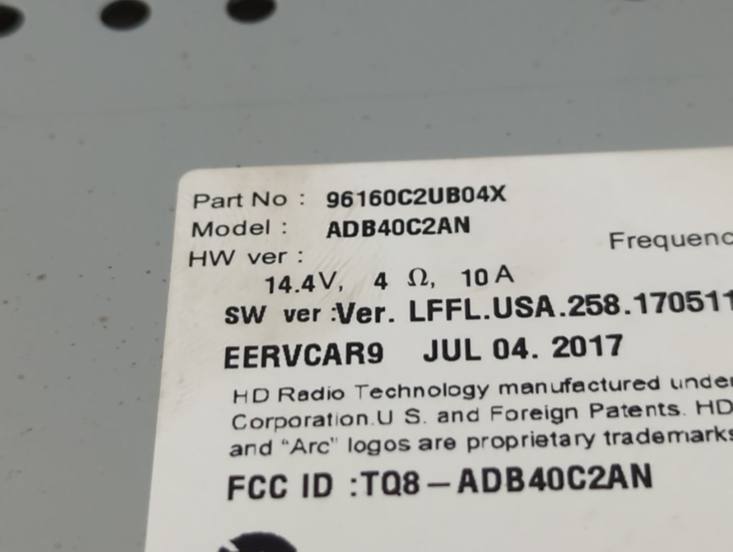 2018-2019 Hyundai Sonata Radio AM FM Cd Player Receiver Replacement P/N:96160C2UB04X Fits Fits 2018 2019 OEM Used Auto Parts